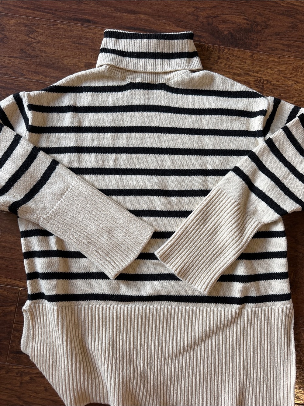 Falls Creek Cream and Black Striped Turtleneck Sweater